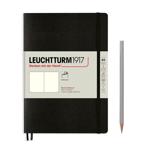 LEUCHTTURM1917 A5 Softcover Black Plain Notebook 