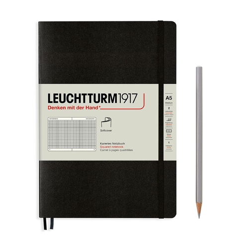 LEUCHTTURM1917 A5 Softcover Black Squared Notebook 