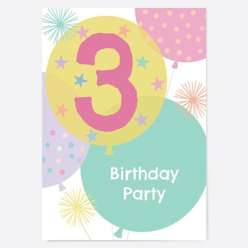 Dotty About Paper Blush Balloons Age 3 Kids Birthday Invitations Pack of 10