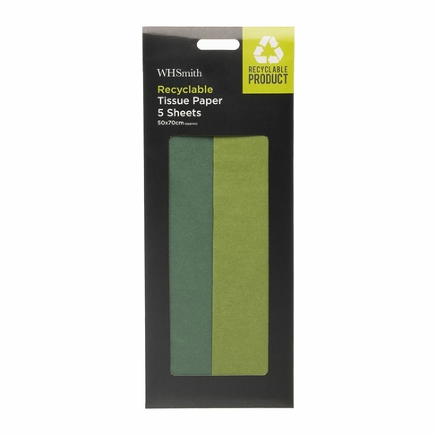 WHSmith 5 Sheets Green Striped Recyclable Tissue Paper