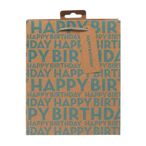 WHSmith Kraft Happy Birthday Blue Script Medium Gift Bag