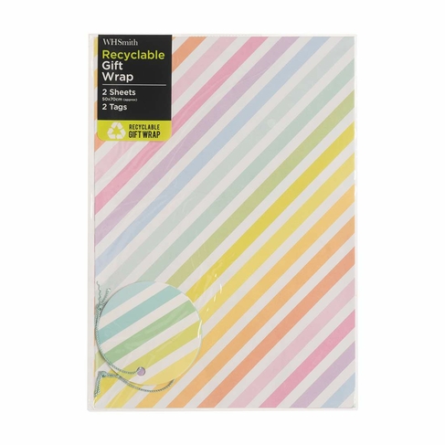 WHSmith Pastel Striped Flat Gift Wrap and Tags