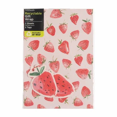 WHSmith Strawberries Flat Gift Wrap and Tags