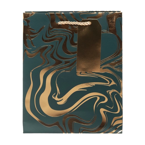 WHSmith Emerald and Gold Foil Marble Medium Gift Bag