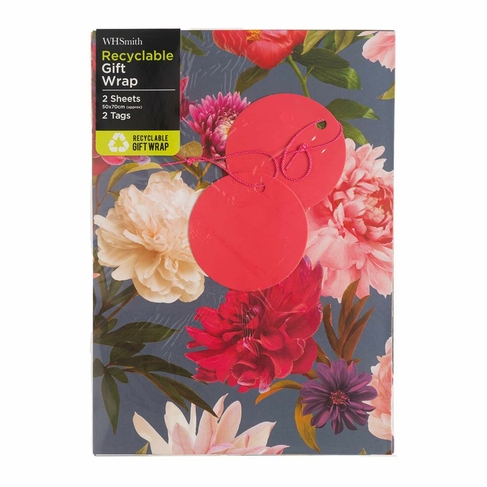 WHSmith Bold Dark Floral Flat Gift Wrap and Tags
