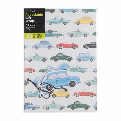 WHSmith Classic Cars Flat Gift Wrap and Tags