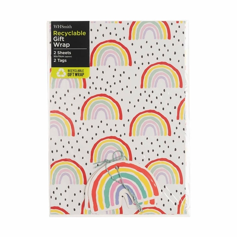 WHSmith Rainbow Print Flat Gift Wrap and Tags