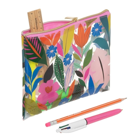WHSmith Vibrant Florals Clear Flat Pencil Case