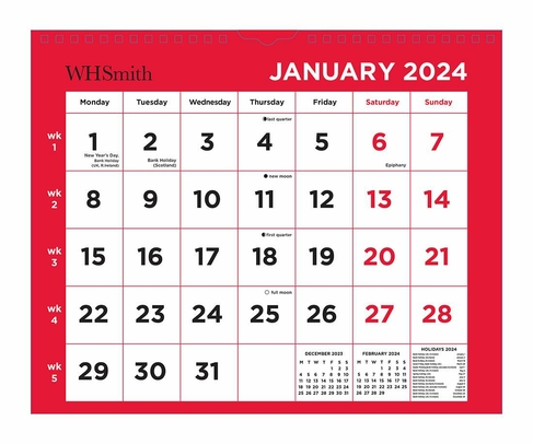 WHSmith Red/Black 2024 Commercial Calendar
