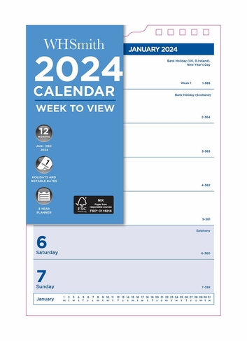 WHSmith Commercial 2024 Week to View Calendar