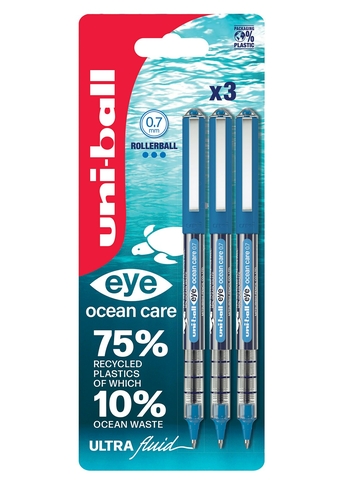 uni-ball eye 157 ocean care Rollerball Pens Blue (Pack of 3)