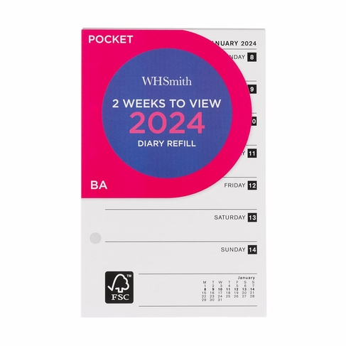 WHSmith Pocket 2 Weeks To View 2024 Diary Refill