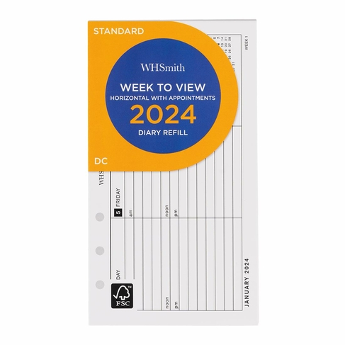 WHSmith Horizontal Week to View 2024 Diary Refill