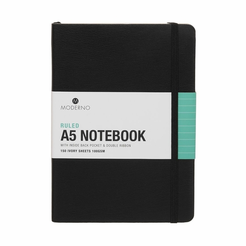 WHSmith Moderno Black A5 Softcover Black Notebook