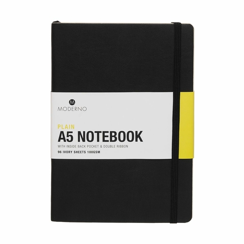 WHSmith Moderno Black A5 Soft Cover Plain Black Notebook
