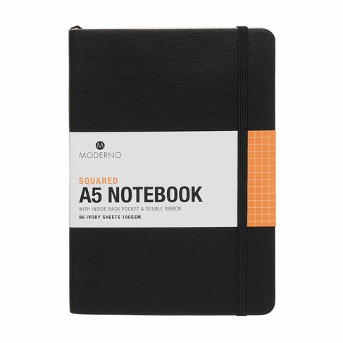 WHSmith Moderno Black A5 Soft Cover Squared Black Notebook