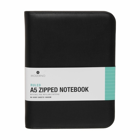 WHSmith Moderno Black A5 Zipped Notebook
