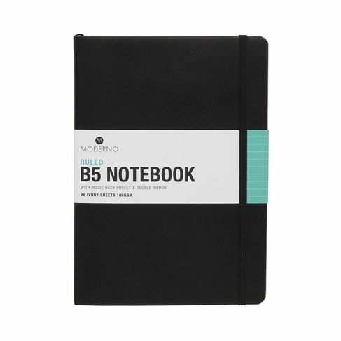 WHSmith Moderno Black B5 Soft Cover Ruled Black Notebook