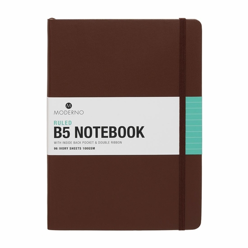 WHSmith Moderno Black B5 Brown Soft Cover Ruled Black Notebook