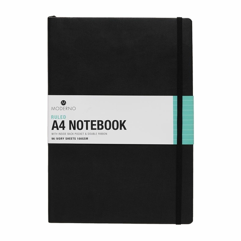 WHSmith Moderno Black A4 Soft Cover Ruled Black Notebook