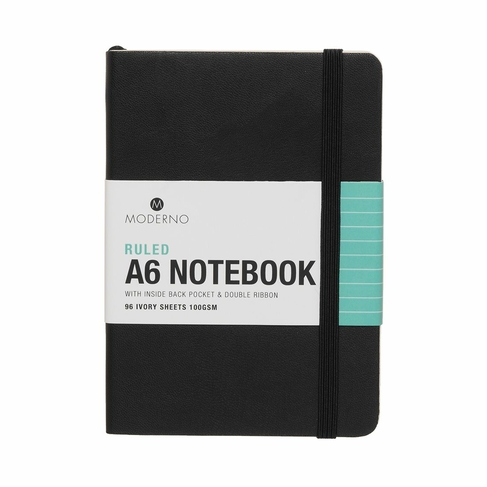 WHSmith Moderno Black A6 Soft Cover Ruled Black Notebook