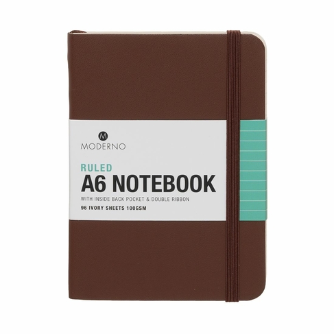 WHSmith Moderno Black A6 Brown Soft Cover Ruled Notebook