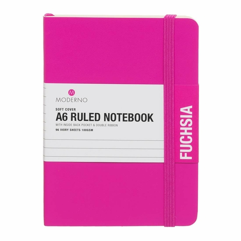 WHSmith Moderno Colour A6 Fuchsia Ruled Softback Notebook