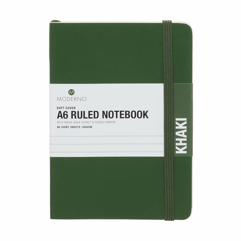 WHSmith Moderno Colour A6 Khaki Ruled Softback Notebook