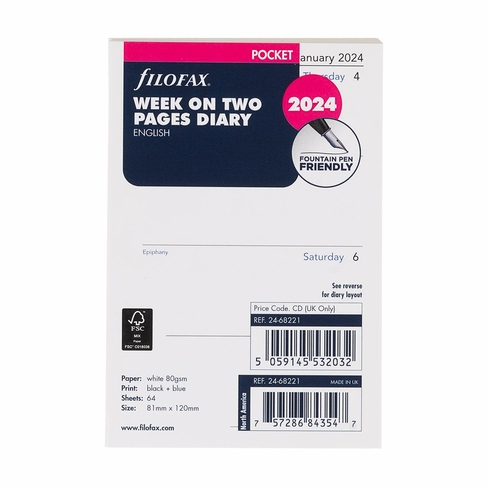 Filofax Pocket week On Two Pages Diary Refills 2024