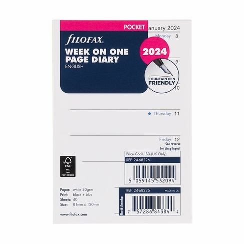 Filofax Pocket Week on One Page Diary Refill 2024