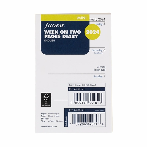 Filofax Mini Week On Two Pages Diary Refills 2024