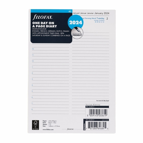 Filofax A5 One Day On A Page Diary Refills 2024