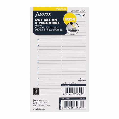 Filofax Personal One Page A Day Diary Refills 2024