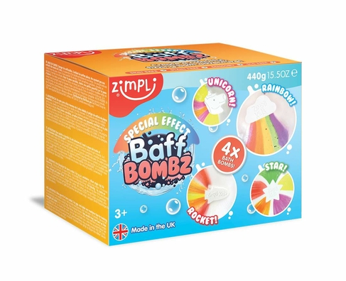 Zimpli Kids Rainbow, Rocket, Star & Unicorn Effect Baff Bombs 4 Pack