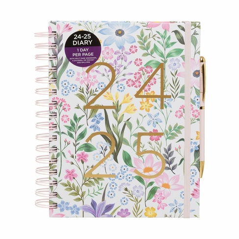 WHSmith Mid-Year 24/25 Botanique Day-To-Page Tabbed A5 Diary with Pen