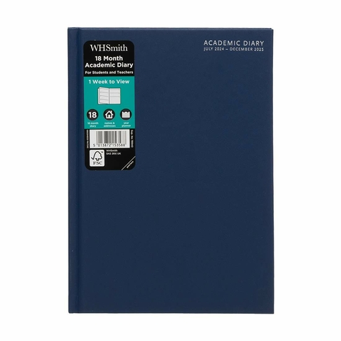 WHSmith Mid-Year 24/25 Blue Academic 18 Month Week-To-View A5 Diary