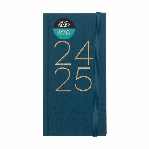 WHSmith Mid-Year 24/25 Slim Grey Linen Essentials Plus Week-To-View Diary