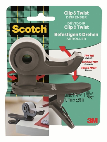 Scotch Clip and Twist Mini Tape Dispenser Grey