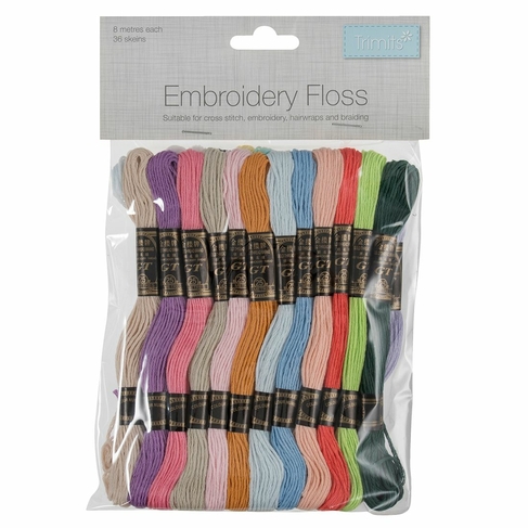 Trimits Stranded Polyester Embroidery Thread Pastel Colours (36 x 8m Skeins)