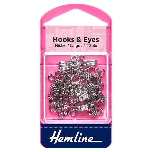 Hemline Nickel Hooks and Eyes Large (Pack of 14)