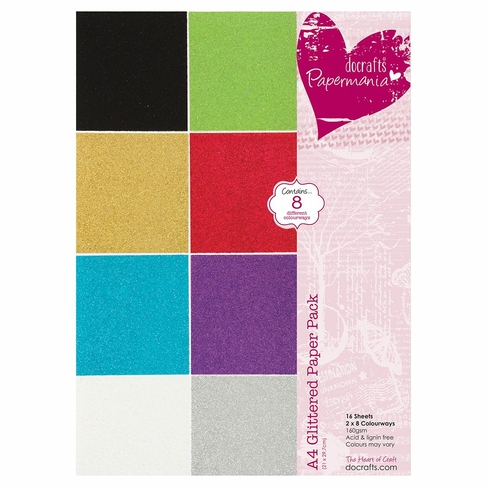 docrafts Papermania A4 Glittered Paper Assorted Colours (16 Sheets)