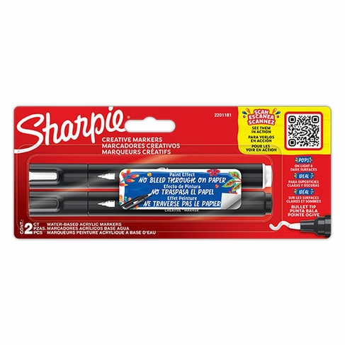 Sharpie Creative Marker Water-Based Acrylic Paint Pens Black & White, Bullet Tip (Pack of 2)