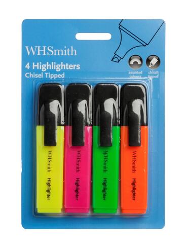 WHSmith Highlighters, Assorted Ink (Pack of 4)