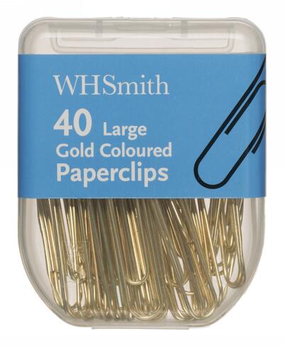 WHSmith Large Gold Coloured Paperclips (Pack of 40)