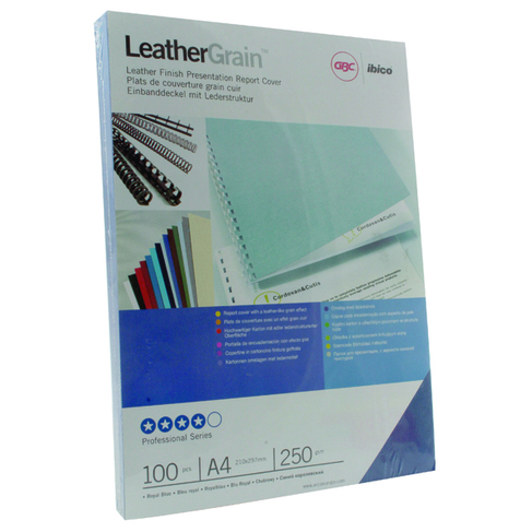 GBC LeatherGrain 250gsm A4 Royal Blue Binding Covers (100 Pack) CE040029U
