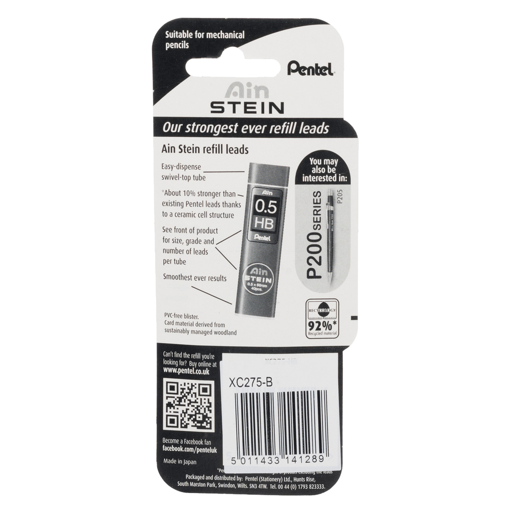 Pentel Ain Stein B 0.5mm Pencil Leads (Pack of 40)