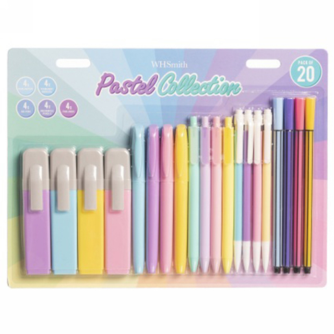 WHSmith 20 Piece Writing Collection Pastel Colours Set, Assorted Ink